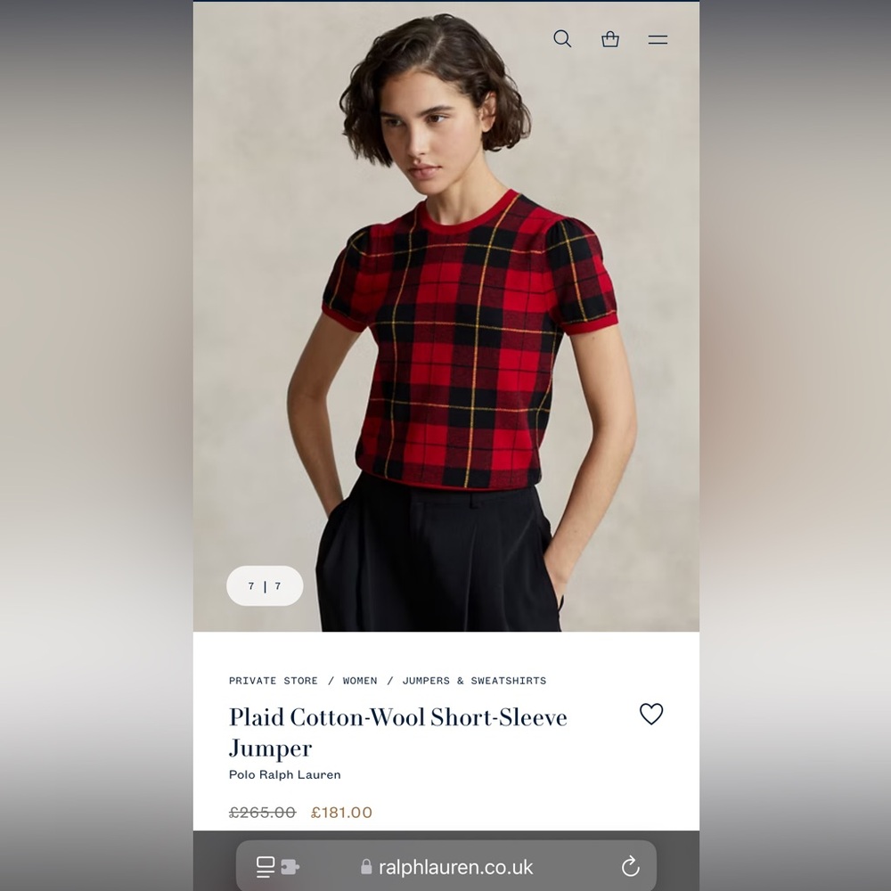 Polo Ralph Lauren Red Plaid Short Sleeve Sweater